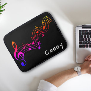 Funda Para Portátil Monograma Música colorida negro simple