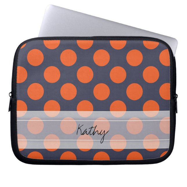 Funda Para Portátil Monograma Naranja azul Moda Polka Patrón de punto (Frente)