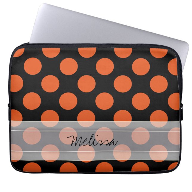 Funda Para Portátil Monograma Naranja negro Moda Patrón de punto de po (Frente)