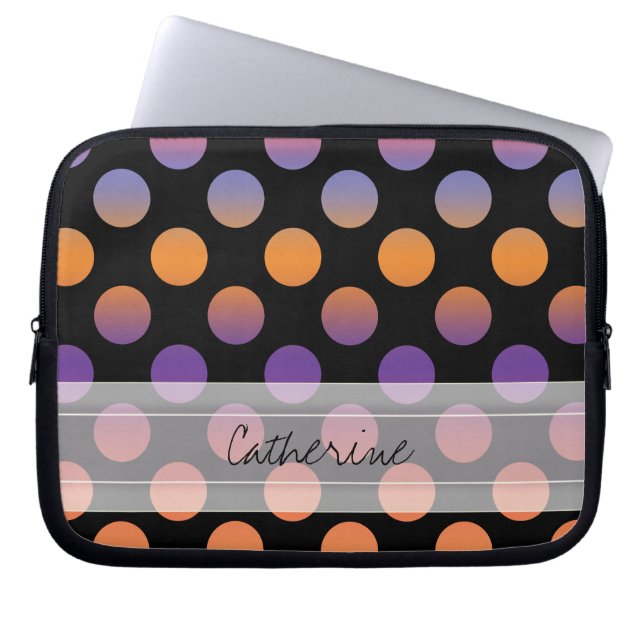 Funda Para Portátil Monograma Naranja negro Púrpura Polka Rojo Patrón  (Frente)