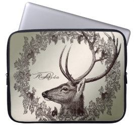 Funda Para Portátil Monograma Navideño Floral Reno Dorado Invierno