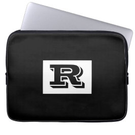 Funda Para Portátil Monograma negro con gran negrita delineado, negro