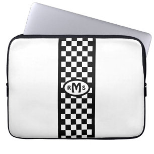 Funda Para Portátil Monograma Negro Cuadriculado