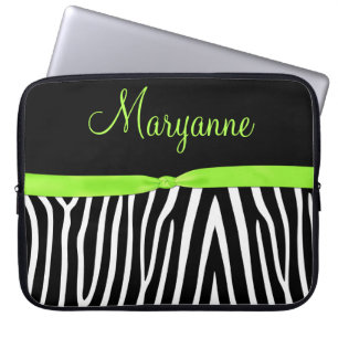 Funda Para Portátil Monograma negro de la cinta de la cal de la cebra