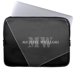 Funda Para Portátil Monograma negro gris artístico moderno