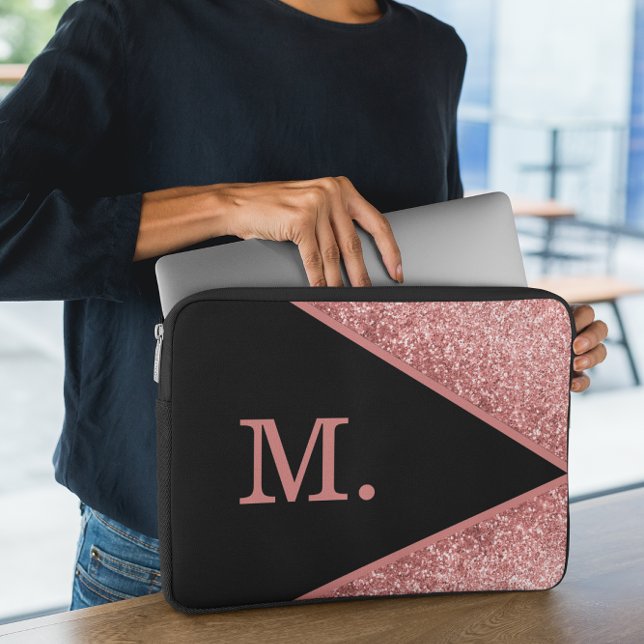 Funda Para Portátil Monograma negro Purpurina rosa (Subido por el creador)