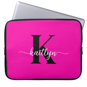 Funda Para Portátil Monograma negro rosado caliente