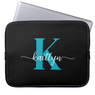 Funda Para Portátil Monograma Negro Teal