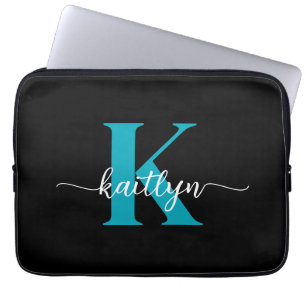Funda Para Portátil Monograma Negro Teal