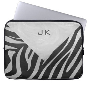 Funda Para Portátil Monograma negro y gris claro de cebra