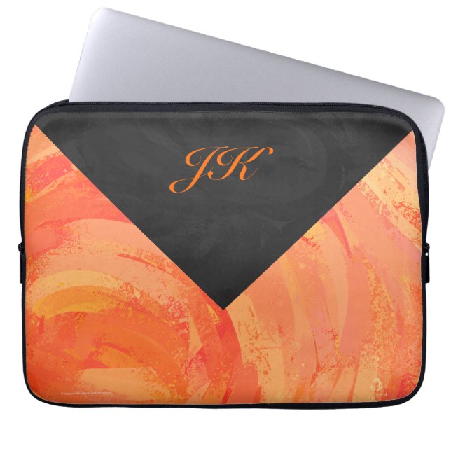 Funda Para Portátil Monograma negro y Naranja del lago de fuego (Frente)