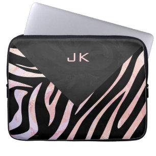 Funda Para Portátil Monograma negro y rosa cebra
