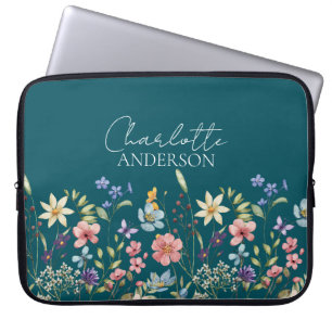 Funda Para Portátil Monograma nombre de flor silvestre color de agua V