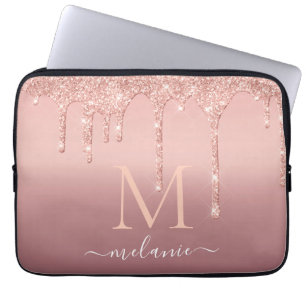 Funda Para Portátil Monograma Nombre Texto Rosa Oro Purpurina Rubor Sp