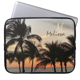 Funda Para Portátil Monograma nombre trendy Florida Palm Ocean