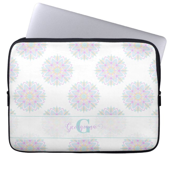 Funda Para Portátil Monograma Pastel Arcoiris Sundae Polka Dot Mandala (Frente)
