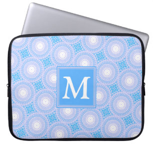 Funda Para Portátil Monograma Patrón de círculos azules eléctricos