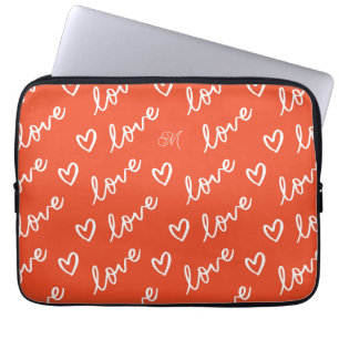 Funda Para Portátil Monograma Patrón de Corazones de Amor Rojo