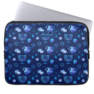 Funda Para Portátil Monograma, Patrón de Ornato Judío de Hanukkah