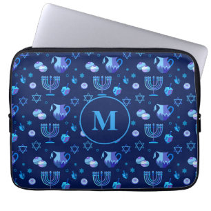 Funda Para Portátil Monograma, patrón del Ornato Judío de Hanukkah