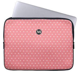 Funda Para Portátil Monograma Pequeño Polka Dot Pink Laptop Sleble