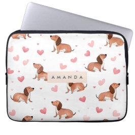 Funda Para Portátil Monograma Perro Cute Dachshund Personalizado