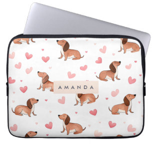 Funda Para Portátil Monograma Perro Cute Dachshund Personalizado