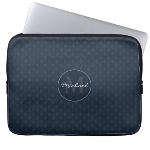 Funda Para Portátil Monograma personalizado azules marinos oscuros