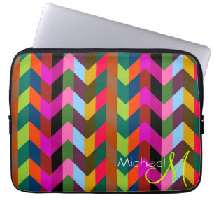 Funda Para Portátil Monograma Personalizado Chevron Zigzag Moderno 2
