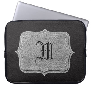 Funda Para Portátil Monograma personalizado cuero negro