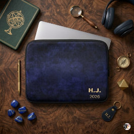 Funda Para Portátil Monograma personalizado de acuarela azul marino os