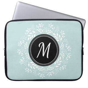 Funda Para Portátil Monograma Personalizado de guirnaldas florales de