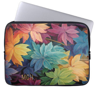 Funda Para Portátil Monograma Personalizado de las hojas de otoño colo