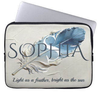 Funda Para Portátil Monograma personalizado de pluma azul personalizad