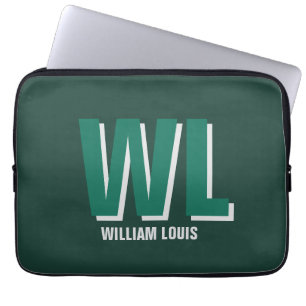 Funda Para Portátil Monograma personalizado esmeralda minimalista