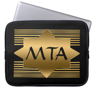 Funda Para Portátil Monograma Personalizado Geométrico Dorado y Negro