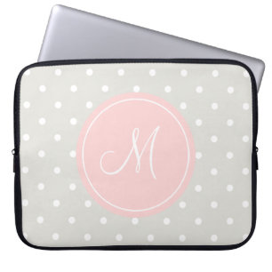 Funda Para Portátil Monograma Personalizado rosa con puntos polacos gr