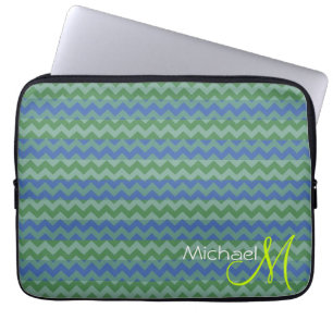 Funda Para Portátil Monograma Personalizado Verde Menta Chevron Zigzag