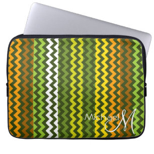 Funda Para Portátil Monograma Personalizado Zigzag Chevron Amarillo Ve