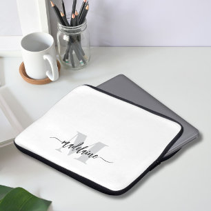 Funda Para Portátil Monograma Plata Blanco Negro Personal
