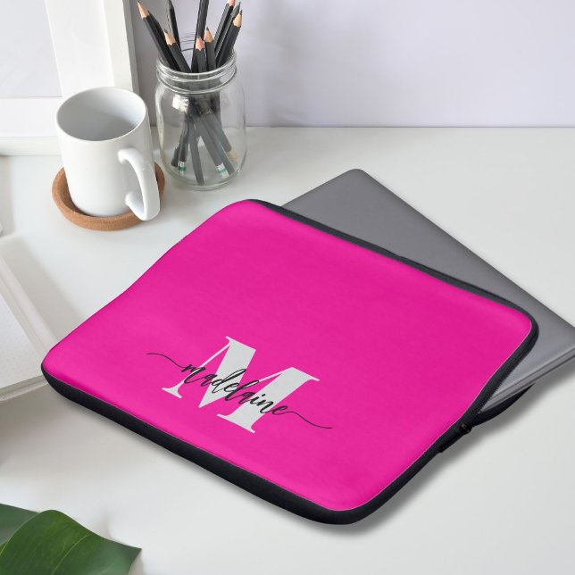 Funda Para Portátil Monograma Plata Negro Rosa Personal (Subido por el creador)