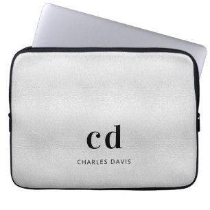 Funda Para Portátil Monograma plateado nombre metalizado minimalista