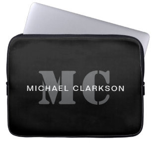 Funda Para Portátil Monograma profesional moderno negro y blanco