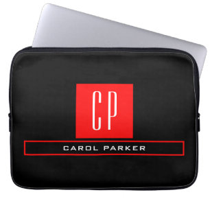 Funda Para Portátil Monograma profesional moderno Nombre simple