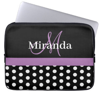 Funda Para Portátil Monograma púrpura Punto de Polka Blanco Negro
