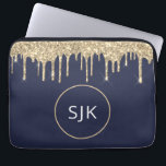 Funda Para Portátil Monograma Purpurina azul de la Marina de Oro Perso<br><div class="desc">Purpurina de Faux Azul de Oro y Marina Personalizado y Funda Sparkle Elegant Monogrammed Initials. Este funda se puede personalizar para incluir su nombre inicial y su nombre de pila.</div>