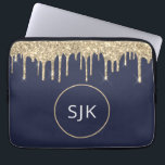 Funda Para Portátil Monograma Purpurina azul de la Marina de Oro Perso<br><div class="desc">Purpurina de Faux Azul de Oro y Marina Personalizado y Funda Sparkle Elegant Monogrammed Initials. Este funda se puede personalizar para incluir su nombre inicial y su nombre de pila.</div>