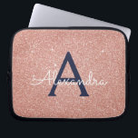 Funda Para Portátil Monograma Purpurina azul de la Marina de Oro Rosa<br><div class="desc">Purpurina Rubor Rosa y Rosa de la Marina de Oro Azul Faux y Funda Sparkle Elegant Monograma. Este funda se puede personalizar para incluir su nombre inicial y su nombre de pila.</div>