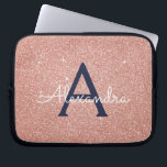 Funda Para Portátil Monograma Purpurina azul de la Marina de Oro Rosa<br><div class="desc">Purpurina Rubor Rosa y Rosa de la Marina de Oro Azul Faux y Funda Sparkle Elegant Monograma. Este funda se puede personalizar para incluir su nombre inicial y su nombre de pila.</div>
