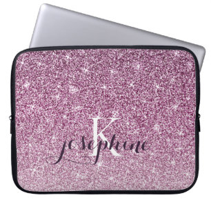 Funda Para Portátil Monograma Purpurina de espuma morada personalizado